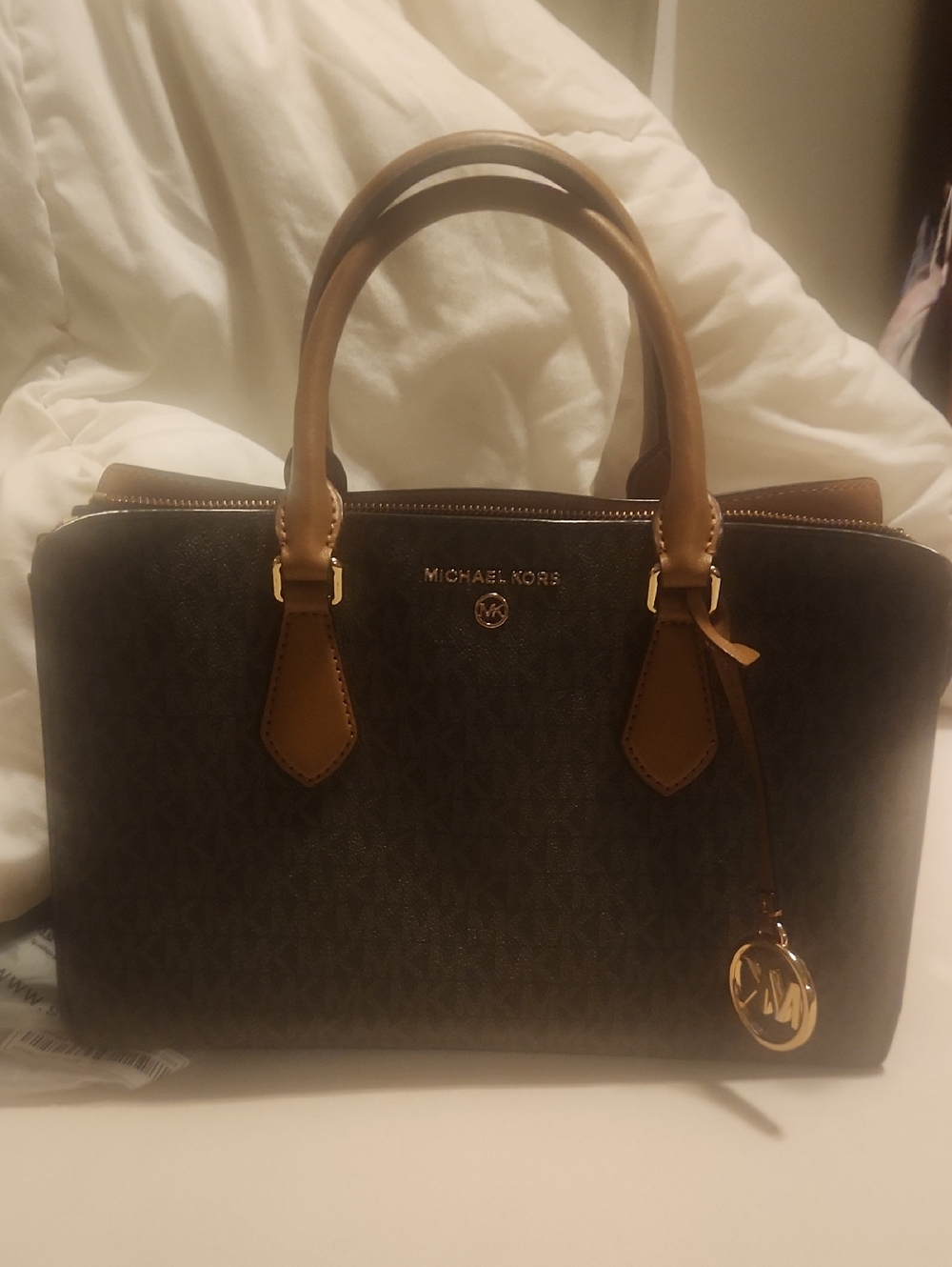 Michael Kors Autentic  Brown Signature Satchel with Tan Leather Trim - Picture 6 of 6